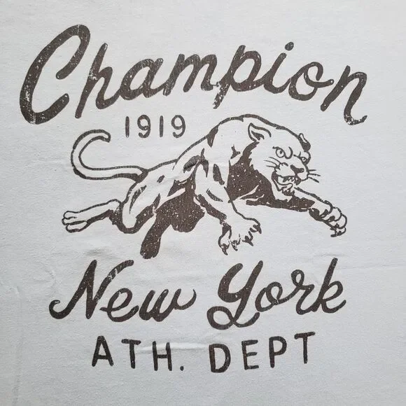 Champion 1919 NY Athletic Department Size Large Mens Light Blue Heavyweight Tee - Picture 2 of 5